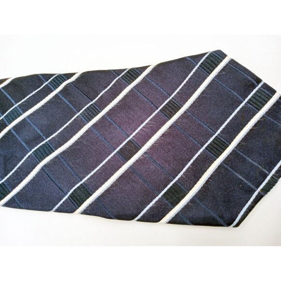 Tommy Hilfiger Mens Vintage Plaid Striped Necktie Navy & White Stripes Classic - Picture 2 of 16